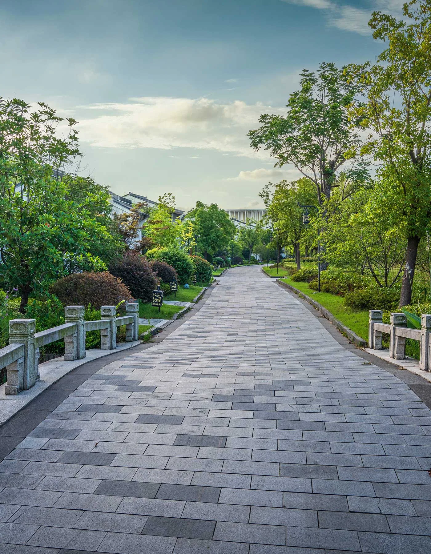 Stone path through a park